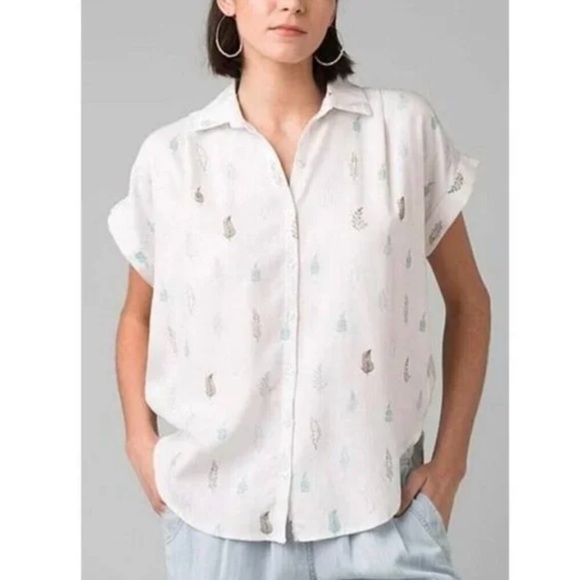 Prana Tops - prAna Fremont Woven Top in Soft White Ferns, Large